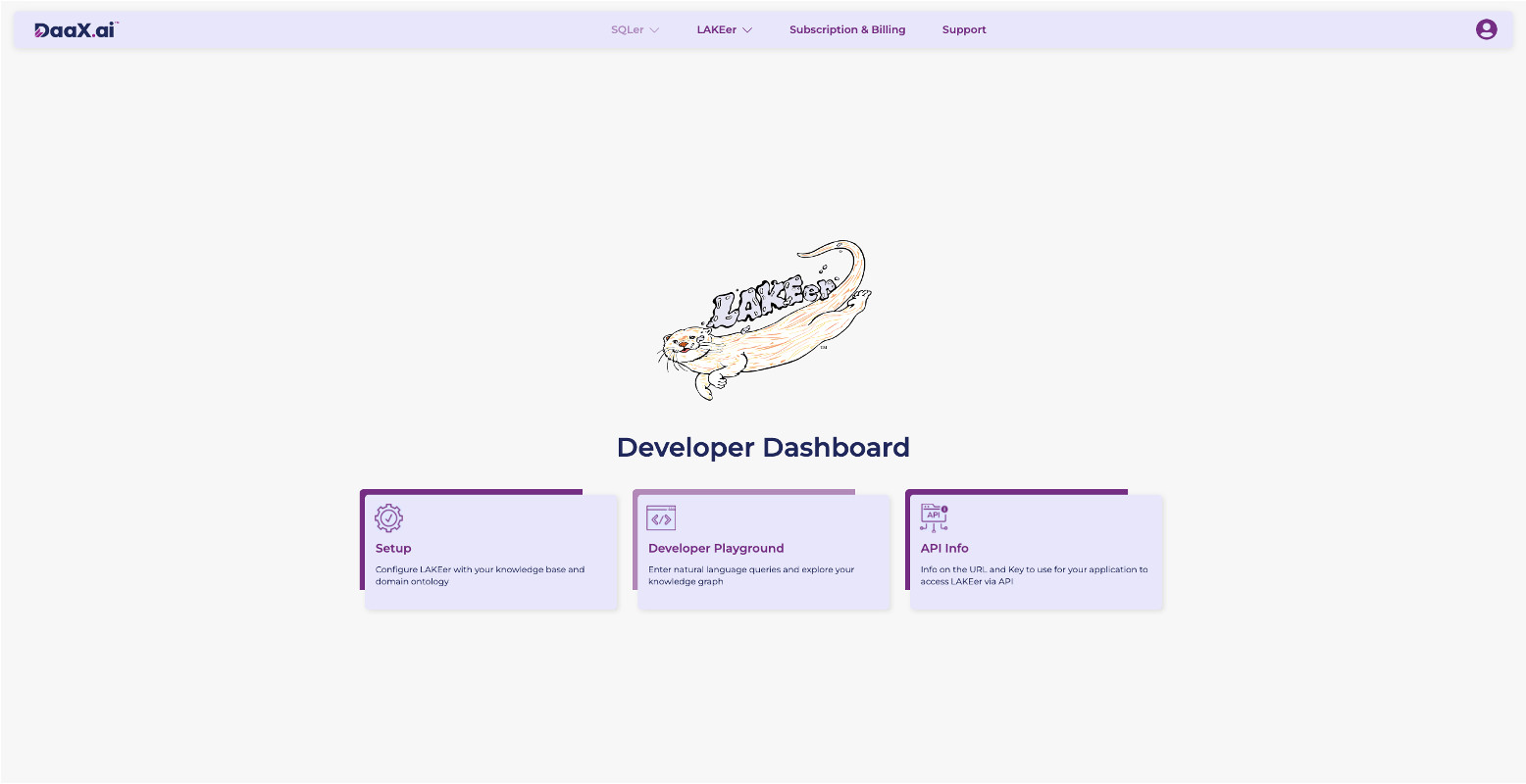 DaaX LAKEer Developer Dashboard interface